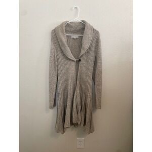 CAROLYN TAYLOR Womens Large Cardigan Sweater Beige Shawl Collar Button Open Knit